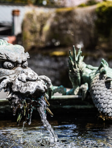 The dragon fountain in front of Rinnoji Temple