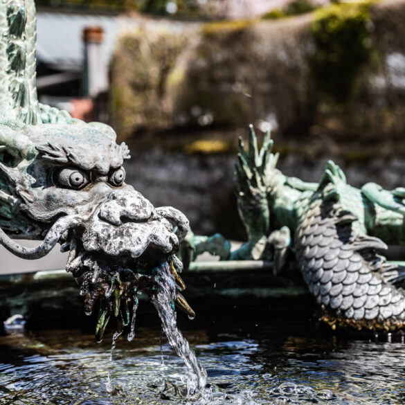 The dragon fountain in front of Rinnoji Temple