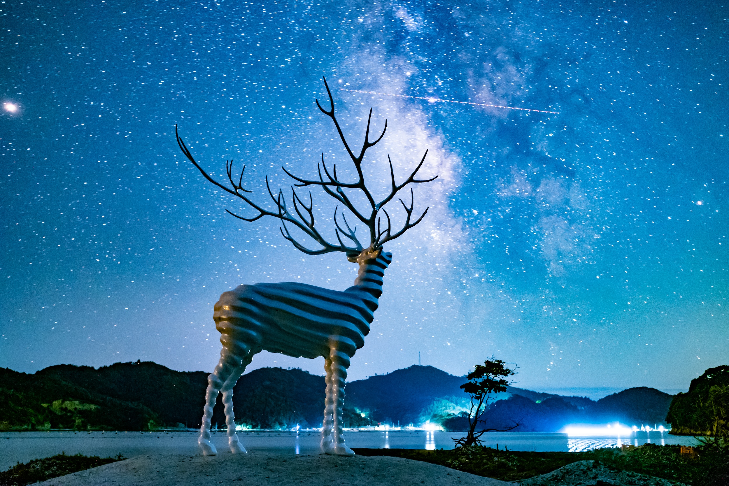 photograph of the sculpture Oshika (White Deer) 2017 by artist Kohei Nawa, copyright © 2017 by Reborn-Art Festival, photo by Kieko Watanabe (Pontic Design Office)