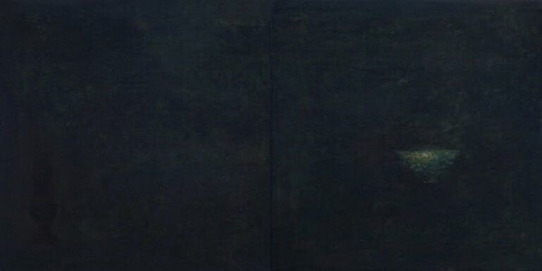 ...cả bóng tối và ánh sáng đều cô đơn | ...both dark and light are lonely by Nguyễn Tuấn Cường (Sơn mài | Lacquer, 120 x 60 cm)