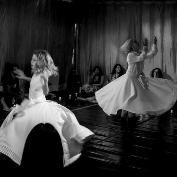 Francesca Asher and Christopher Pelham participate in a Sufi dance meditation/performance at CRS (Center for Remembering & Sharing)